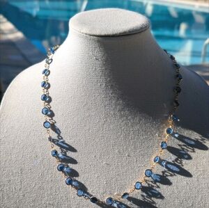 Swarovski Signed Vintage 80's Goldplated Blue Crystal Bezel Chiclet Necklace 24"